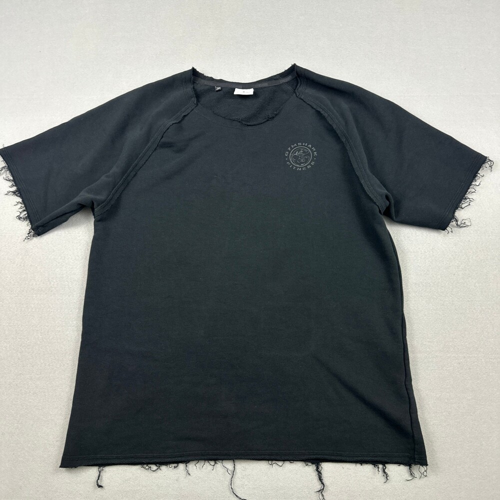 Gymshark Sweatshirt Men Medium Black Solid Legacy Rag Top Pullover Raw Hem Gym